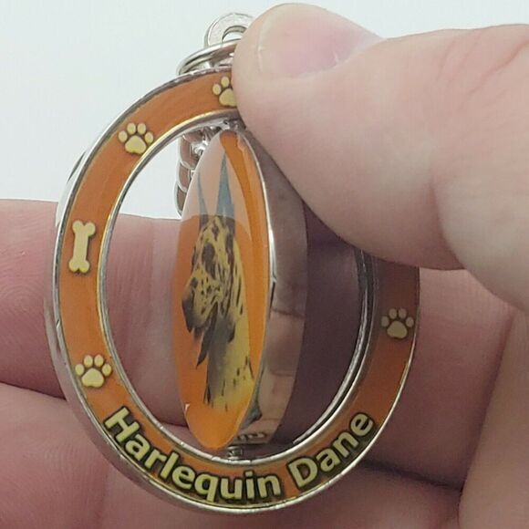 New Harlequin Dane Dog Breed  2 Sided Spinning Keychain - high quality metal - Picture 2 of 2